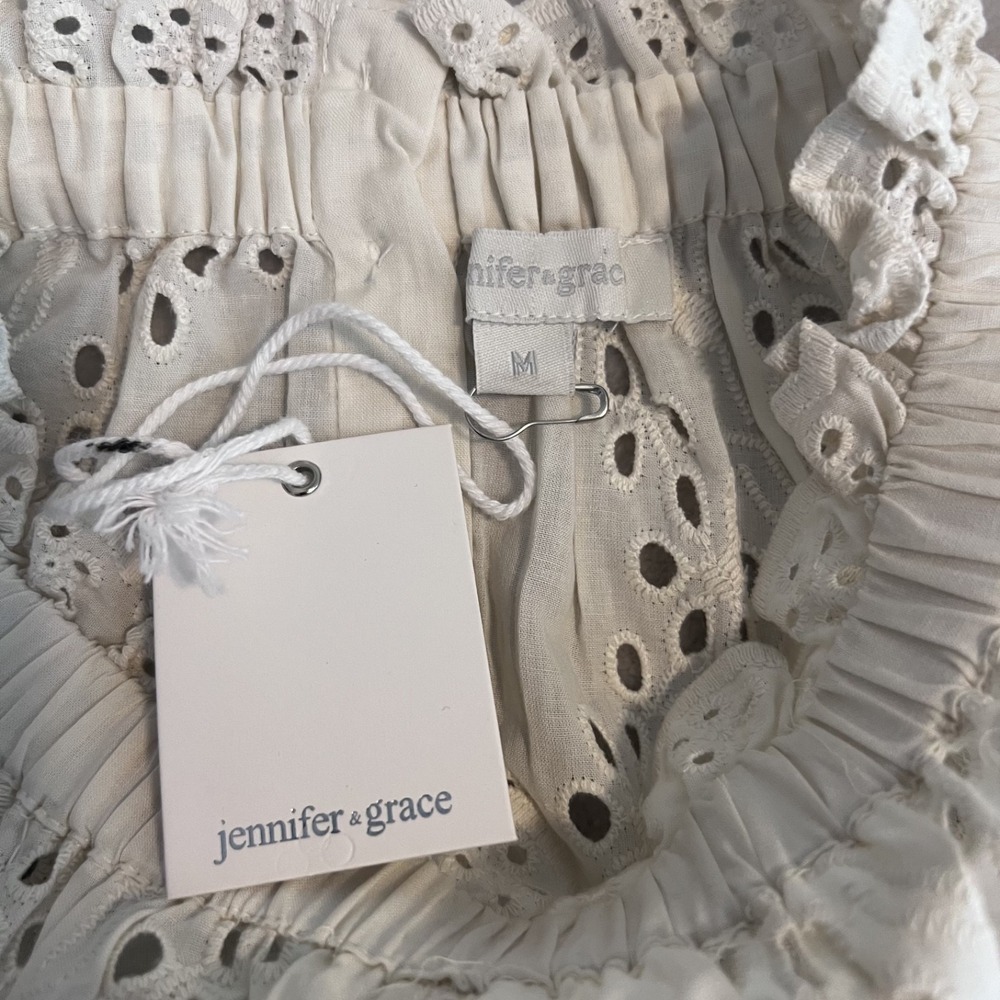 Jennifer Grace Top Womens Medium Ivory Eyelet Ruffle Sleeve Cottagecore Romantic - Picture 8 of 10